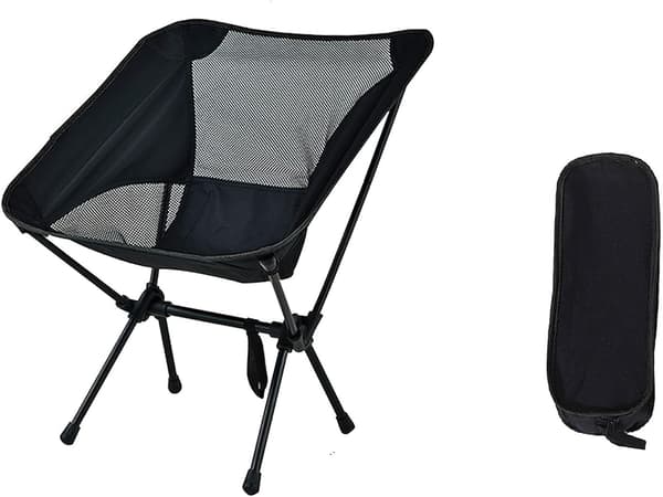 Campingstol – Åndbar, komfortabel og foldbar udendørsstol – Ideel til camping, picnics og grillfester – Sort
