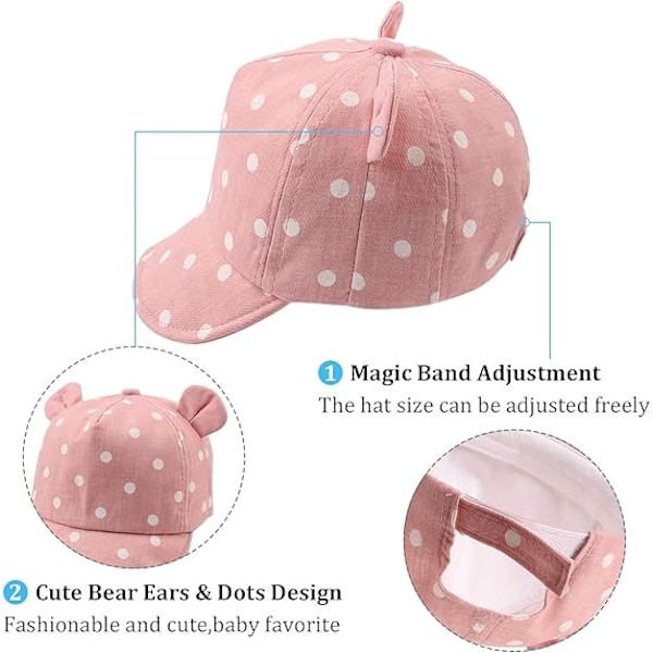Summer Infant Baseballkeps Björnöron Småbarn Flickor Solhattar Vår Söt Bebismössa för Pojkar 6-24 Månader Pink