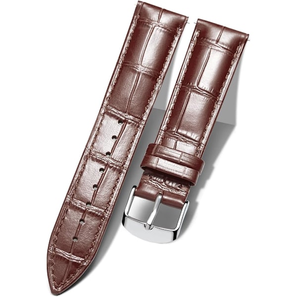Äkta Läder Armbandsur Snabbkoppling Byt Smartwatch Rem Krokodil Mönster med Silverspänne för Män Kvinnor (20mm)