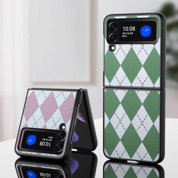 Geometriskt rombfodral kompatibelt med Samsung Galaxy Z Flip 4, PC-ram & Stötsäkert skydd i PU-läder