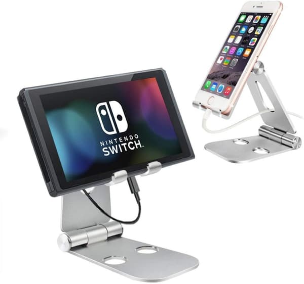 Telefonholder, Tablet Holder, Dock Stand Kompatibel til Mobiltelefon, Tilbehør, Skrivebord, Aluminium - Sølv