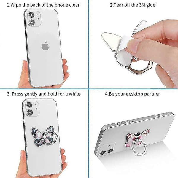 Sød Sommerfugl Mobiltelefon Ringholder 360° Rotation Metal Fingerstativ