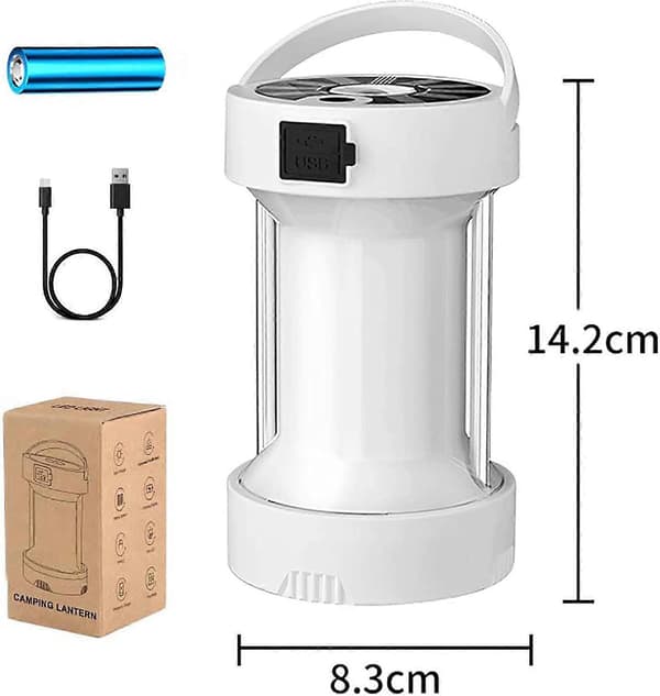 Oppladbar solcelle-campinglykt, vanntett LED-campinglys batteridrevet med 4 lysmoduser, 3700 mAh C-stil