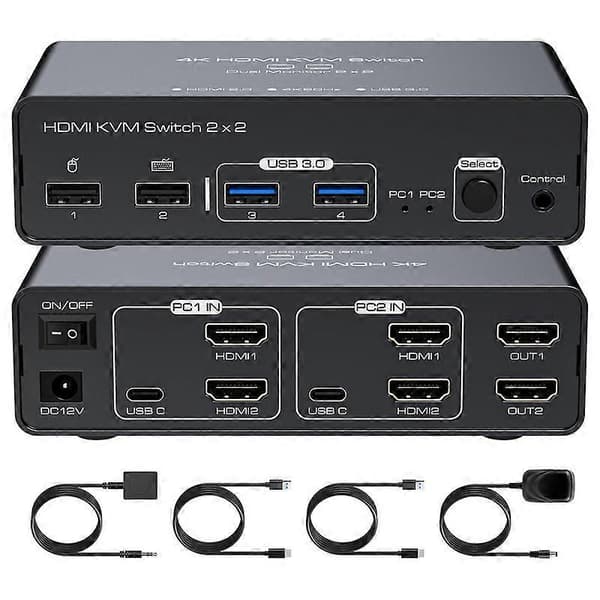 HDMI KVM Switch 2 Skærme 2 Computere 4K@60hz