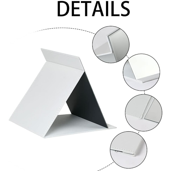 15*21cm Fällbar bordspegel med PU-läder smink spegel, bärbar resespegel, fällbar spegel med stativ bärbar, vit