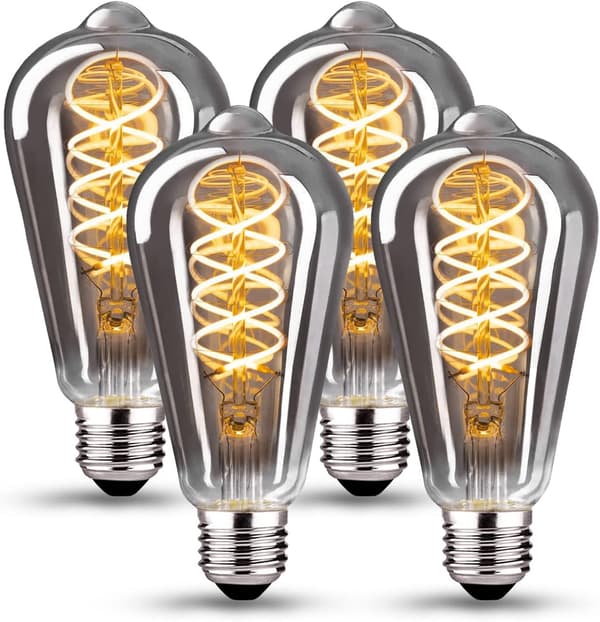 Lumière Vintage Dimbar 6W LED ST64 Varmvit 2700K 360lm E27 - Edison Stil - 4-pack - Grå [Energiklass E]