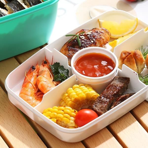 3 stk. Salat Lunch Container med 4-roms Brett, Bento Matboks med Skje & Dressingkopp