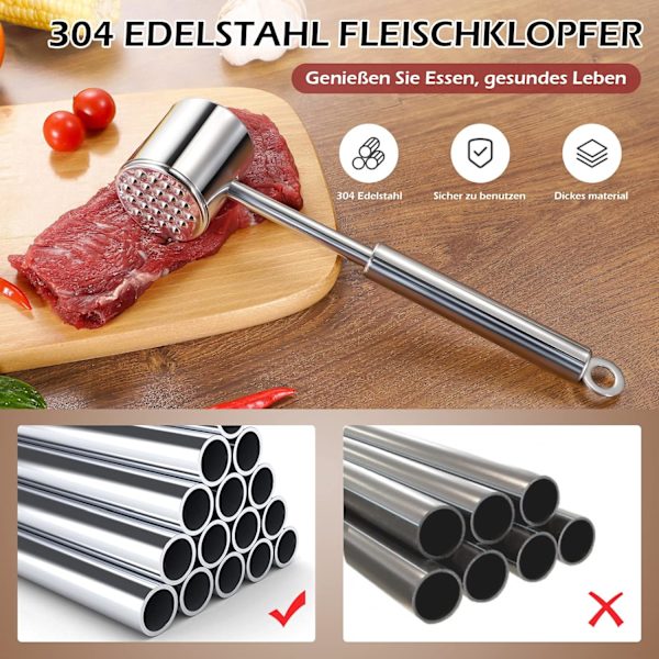 Kødhammer til køkken & BBQ - Robust kødhammer i rustfrit stål til bøffer og kyllingebryst