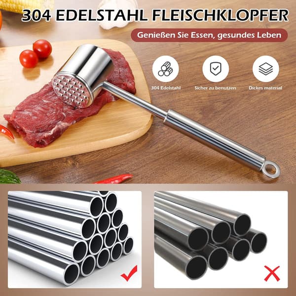 Köttmörare för kök och grill - Robust biffkött hammare i rostfritt stål för nötkött kycklingbröst