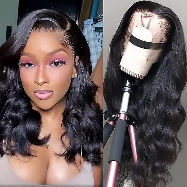 Body Wave Lace Front Peruker Äkta Hår Bred Spets 180 Densitet