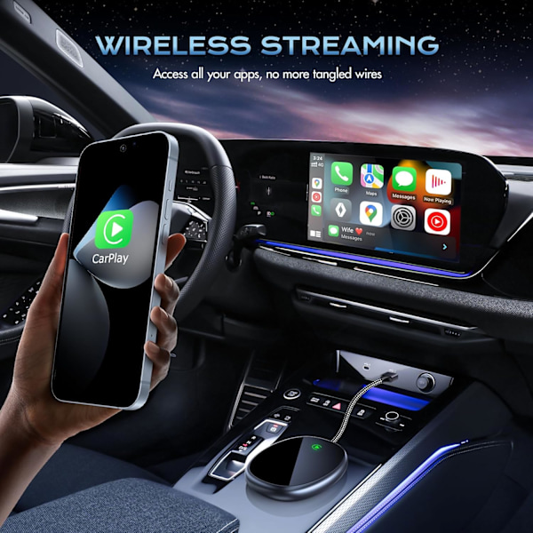 Langaton Carplay Dongle -sovitin iPhonelle, 2024 Uusin Plug & Play Langaton Carplay, autoihin vuodesta 2015 & Applelle ja iOs 10+