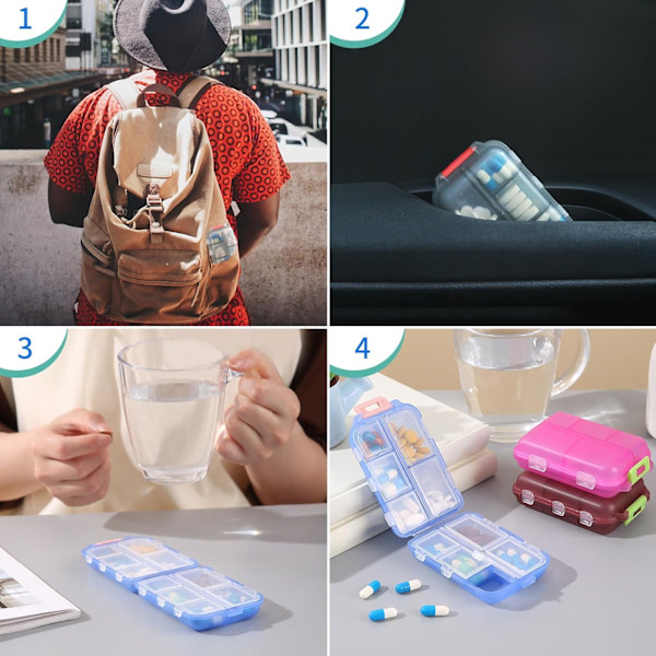 1-pack Rese Pillerorganisatör - 10 Fack Pillerfodral, Kompakt och Portabel Pillerask, Perfekt för Förvaring på Resan, Pillerhållare för Handväska Grå
