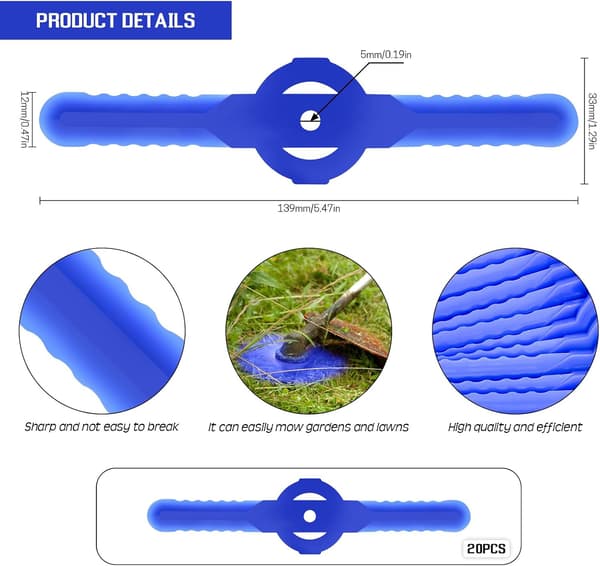 20 STK Plastgressklipperblader, 139 mm Gressklipperblader Hageklipper Erstatningsblader for Trådløs Gressklipper (Blå)