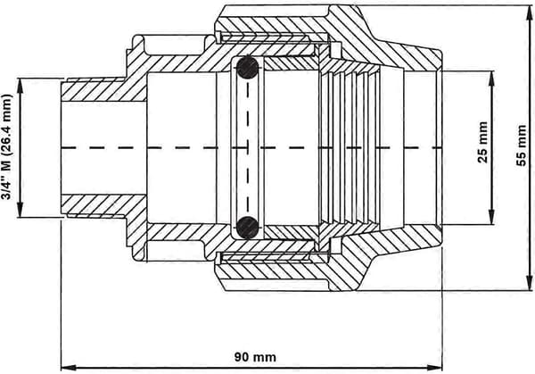 Mdpe PE Vatten Plastslang Kompressionsreducerare 3/4\" x 25mm Hankopplingar