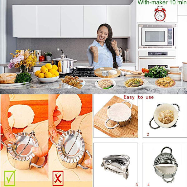 Rustfrit Stål Dumpling Ravioli Maker Presse, 2 Pakker Form - Wonton Form, Nemt Værktøj til Dumpling Wrap