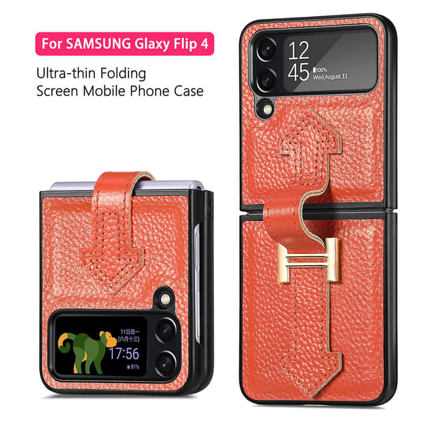 Äkta läderfodral kompatibelt med Galaxy Z Flip4 5g