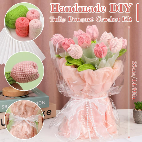 Blomsterbuket Hæklesæt til Begyndere, Inkluderer Trin-for-Trin Video Tutorial, Komplette Hæklesæt med Instruktioner til DIY Håndværk