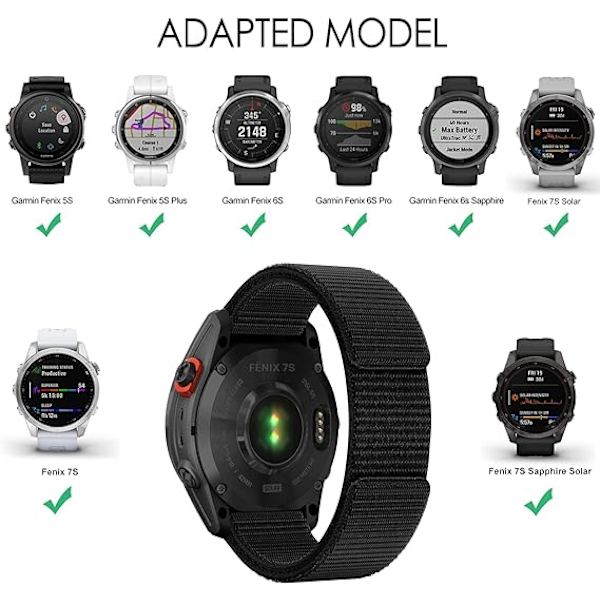 Velcrorem til Garmin Fenix 7S/ Fenix 6S/Fenix 5S, 20mm Justerbar Flettet Nylon Armbåndsrem Sort