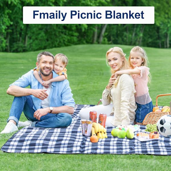 Picnic tæppe, 200×200cm, foldbart med bindebånd (sort og hvidt ternet mønster)