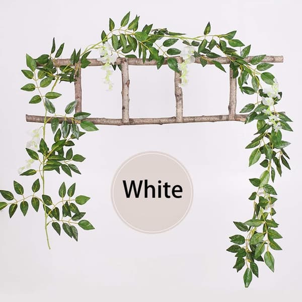 2x5FT Kunstig Blåregn Ranke Planter Blomster Kunst For Seremoni Hjem Bryllupsdekorasjon (Hvit)