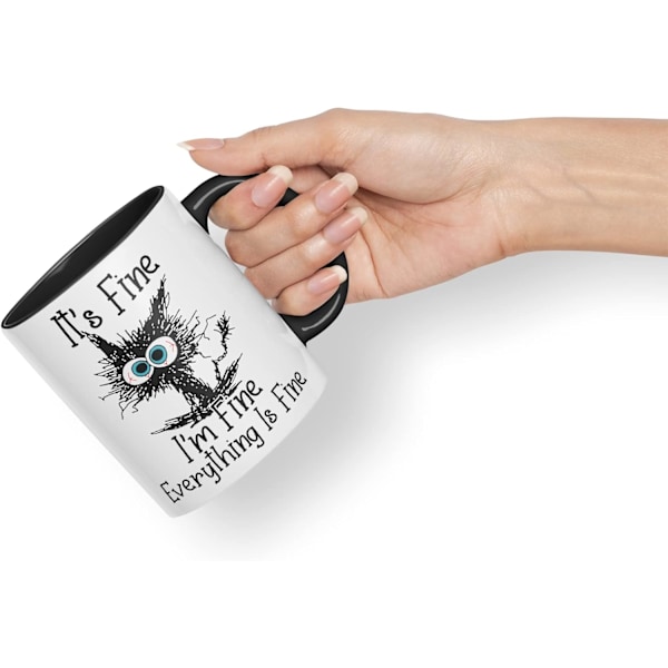 Det är lugnt, jag mår bra, allt är bra Katt Skämt Färgad Mugg Kopp Present Födelsedag Jobb Kontor Jul Te Kaffe (Svart) Black