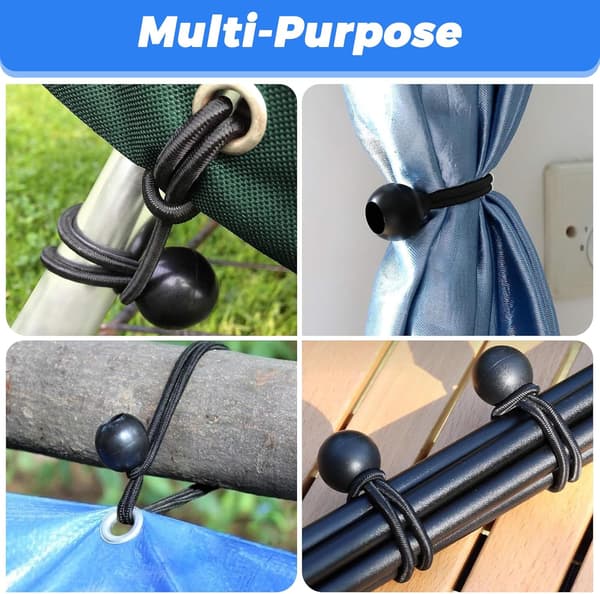 Elastisk snor med kuler, presenningsstrammer, elastisk snor, egnet for presenninger, campingtelt, (15 cm, 50 stk)