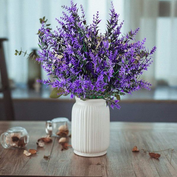 6 stk. Kunstige Lavendelblomster, Dekorative Kunstige Blomster, Kunstige Plastikplanter Indendørs og Udendørs, Falske Blomster