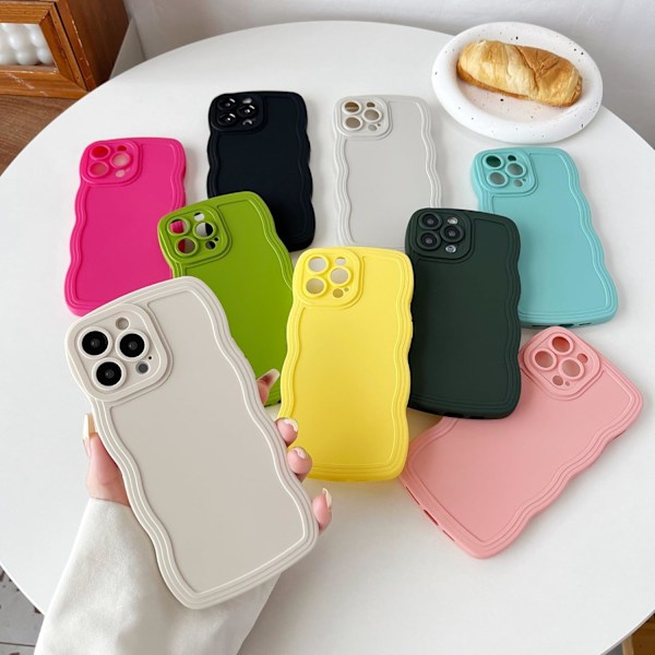 Skal till iPhone 13 Pro Max, Enfärgad Krullig Vågdesign Mjukt Kompatibelt med iPhone Skal (iPhone 13 Pro Max) yellow