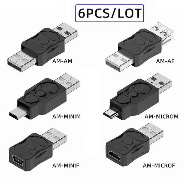 U2-006-AM 6st Typ-A Micro USB 2.0 Mini USB 5Pin Hane till Hona Förlängningsdata Strömadapter