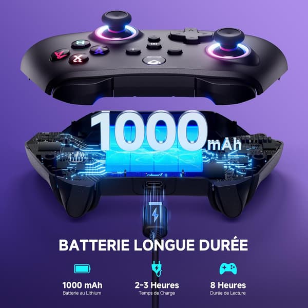 Controller med RGB-belysning, Hall-effekt-triggere, makroer, skifte-/turbofunktioner og vibration; Bluetooth Pro-controller.
