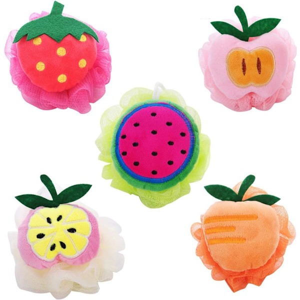 5 stk. Badesvamp Myk Badesvamp Dusjball Bade Loofah Fruktform Mesh Pouf Eksfoliering Kroppssvamper Eksfolierende Pouf