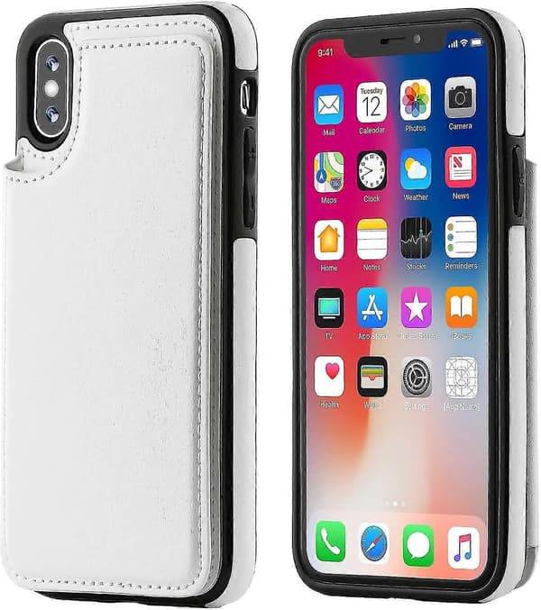 Iphone Xs Iphone X Plånboksfodral med Korthållare, Dubbelt Magnetlås - Vit
