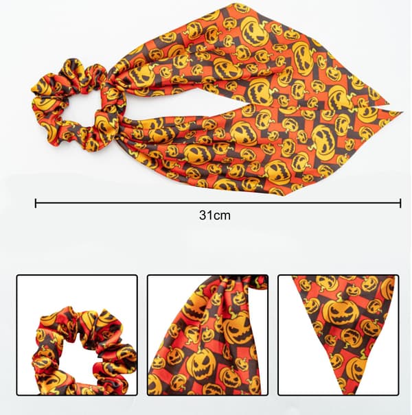 Sæt med 2 Halloween græskar-scrunchies med sløjfe, hårtilbehør til kvinder og piger, fest
