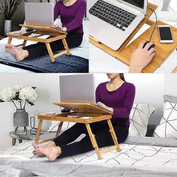 Bambus Laptopbord med Vippbar Toppskuffe