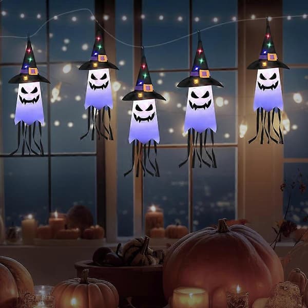 Halloween Dekorationer 5 STK Hængende Lysende Glødende Spøgelse Heksehat