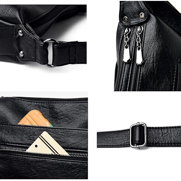 Dam Läder Crossbody Väskor Multi Ficka Mjukt Dam Läder Axelväska Handväska Lättviktig med Justerbar Axelrem
