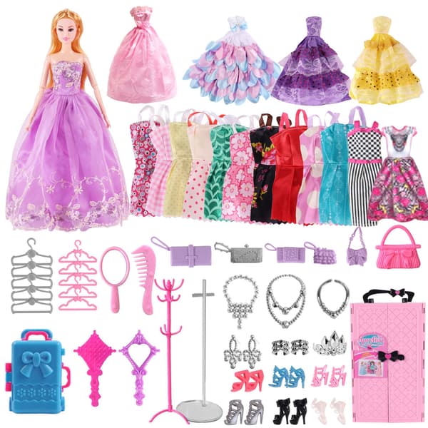 Barbie docka, utklädningsgarderob bröllopsdocka, låtsasleksaker, födelsedagspresent set