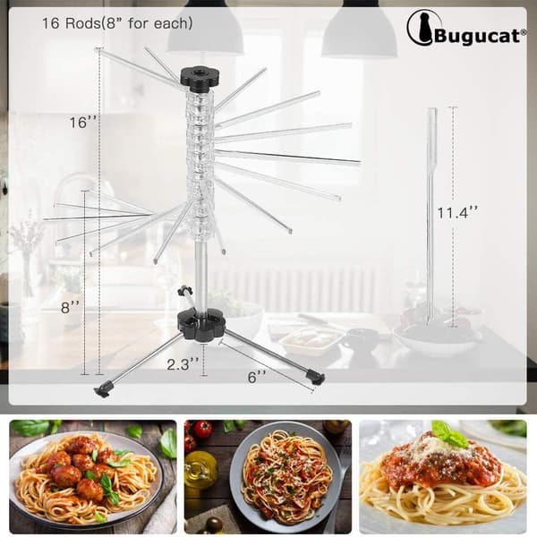 Pastatørrestativ, 14 udtrækkelige stænger, indbygget bærestang, sammenklappeligt - Spaghetti-tørrer