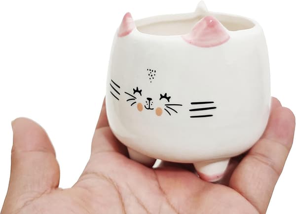 Krukväxt suckulent, keramisk kruka suckulent kaktus i form av en katt, katt, vit, växt ingår ej