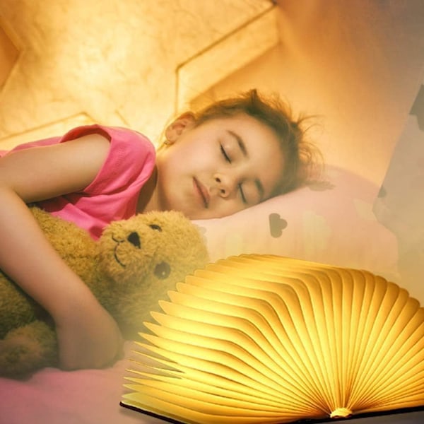 Boglampe i træ, Nyhed LED Natlampe, USB Genopladelig LED Stemningslys, 3 Farver Skrivebordslampe
