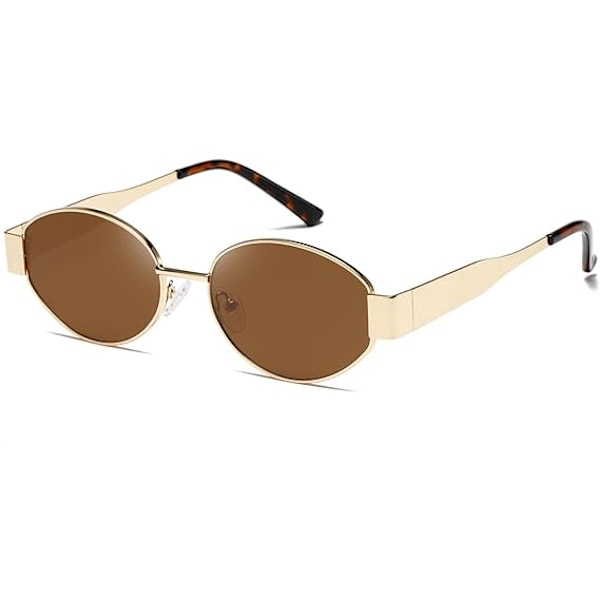 Retro Ovale Solbriller for Kvinner Menn Trendy Solbriller Klassiske Shades UV400 Beskyttelse Gull/Brun