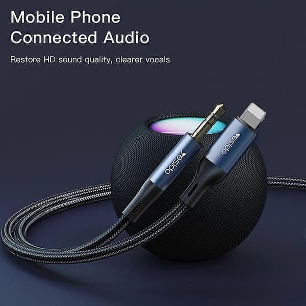 YESIDO YAU35 100CM AUX Kabel Lightning Han til 3.5mm Han Audio Adapterledning