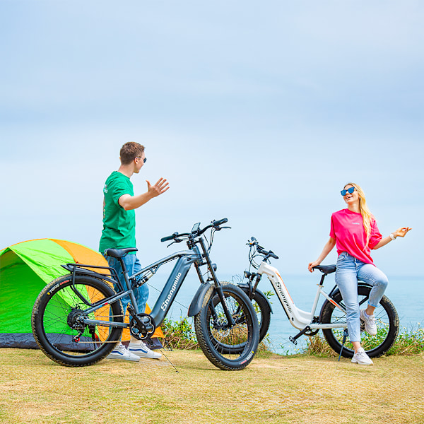 Shengmilo MX06 voksen elcykel 26 tommer 3.0 fedtdæk terræncykel Dobbelt mekaniske skivebremser Cykel 1000W 48V 17,5AH, 90 km rækkevidde elcykel Vit