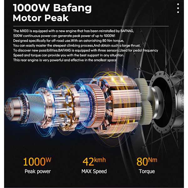 Shengmilo MX03 Elcykel 1000W Motor 48V17.5AH dolt Batteri 26*3.0 tum breda däck maxhastighet 45KM/H blue