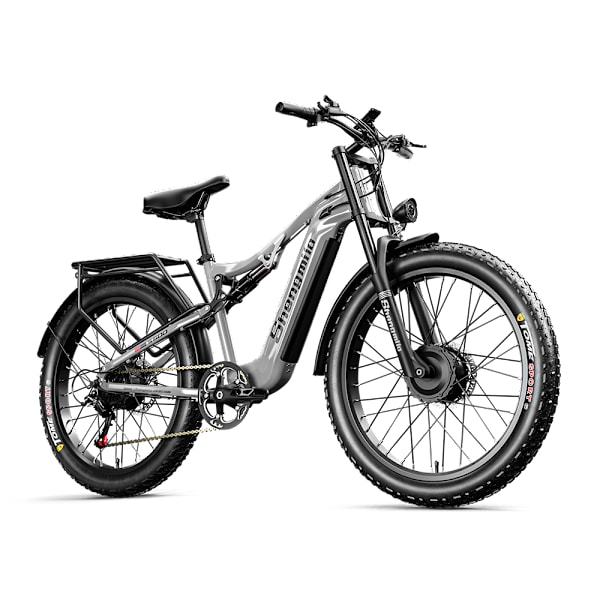 Elcykel Dubbelmotor 2000W Shengmilo Fullfjädring E-BIKE S600 26*3,0 Inch Fat Tire 17,5Ah Batteri Elcykel 45KM/H 90KM Uthållighet, Grå grey