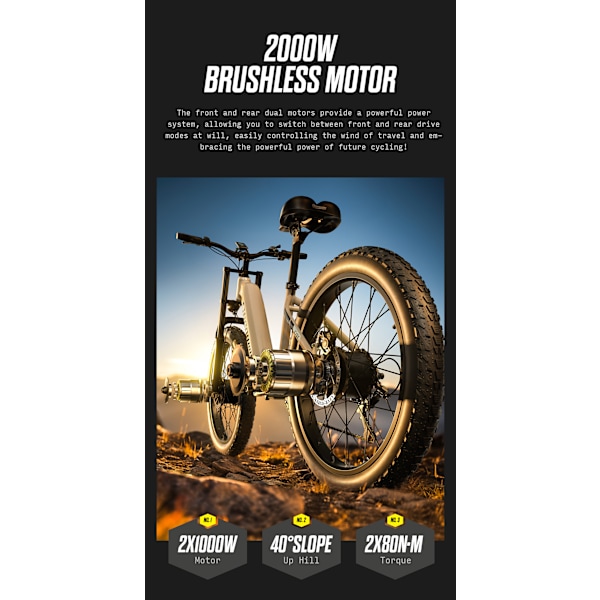 Shengmilo S700 El-cykler 2000W Dual Power 48KM/t Elektrisk Mountainbike 48V 17,5AH Samsung Batteri 26 Tommer × 3,0 Bredt dæk Elcykel brown