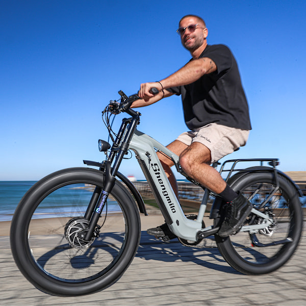 Shengmilo S600 E-BIKE 2000W Dubbelmotor 17,5AH Samsung batteri elektrisk mountainbike 3,0 tum fettdäck vuxen elcykel Shimano 7-växlad elcykel grey