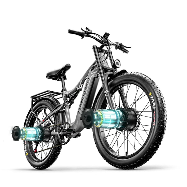 Shengmilo S600 E-bike 2000W Dubbelmotor 17,5AH Samsung batteri elektrisk mountainbike 3,0 tum fettdäck vuxen elcykel Shimano 7-växlad elcykel grey
