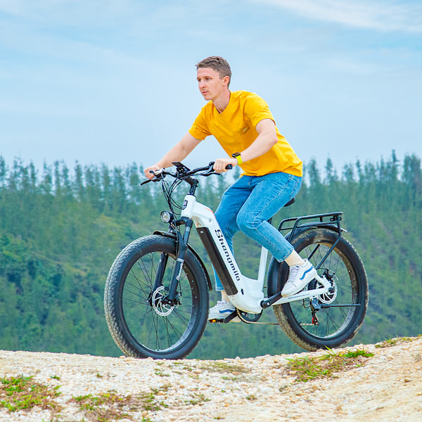 Shengmilo MX06 Elcykel Hydraulikoliebremse 1000W Motor MTB 17,5AH Batteri 26'' Fat Tire Voksen Elcykel, Hvid White