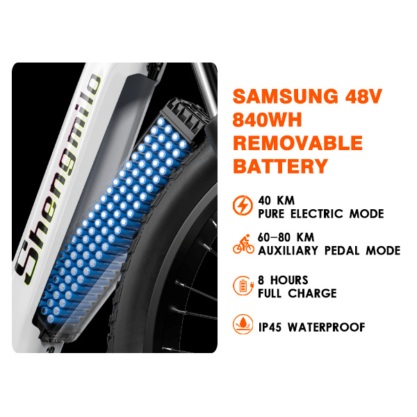 Elcykel - Shengmilo MX06 - 48V 17,5AH löstagbart batteri - 1000W - 90KM Räckvidd MTB - 26*3,0'' Mountain Tire white